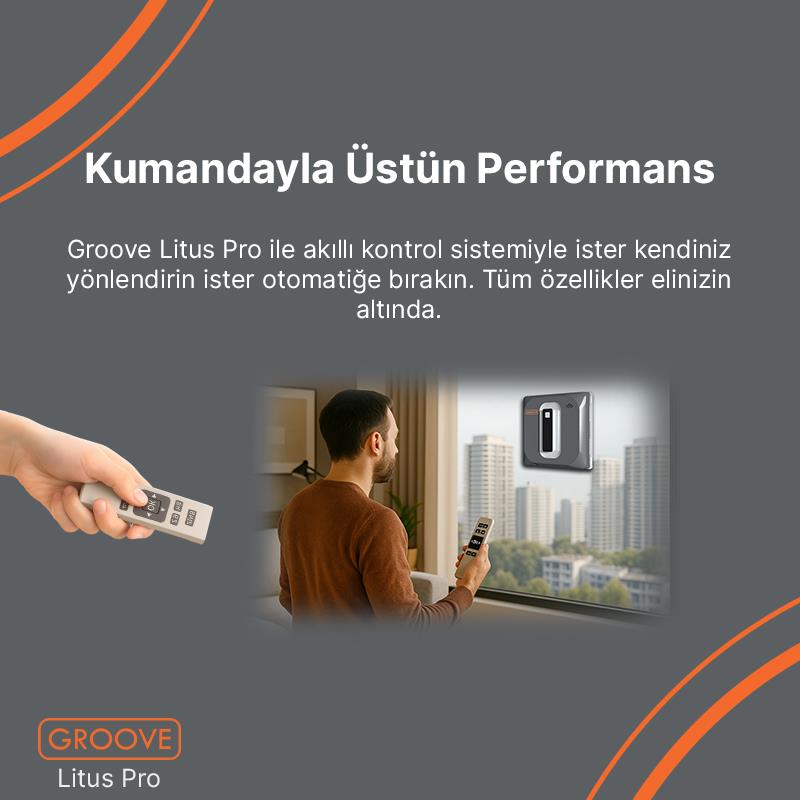 Groove Litus Pro Akıllı Uygulama Kontrollü Cam Temizleme Silme Robotu +Yapay Zeka Desteği+Ultra Sessiz+Akıllı Sensör+4 Ultrasonik Sprey