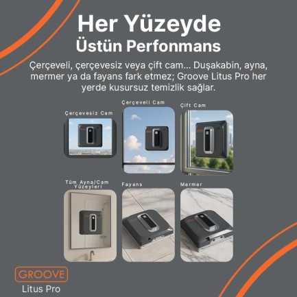 Groove Litus Pro Akıllı Uygulama Kontrollü Cam Temizleme Silme Robotu +Yapay Zeka Desteği+Ultra Sessiz+Akıllı Sensör+4 Ultrasonik Sprey - Thumbnail