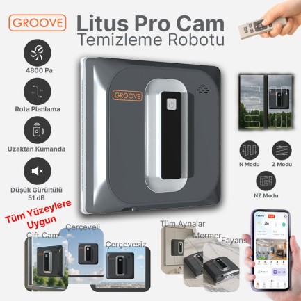 GROOVE - Groove Litus Pro Akıllı Uygulama Kontrollü Cam Temizleme Silme Robotu +Yapay Zeka Desteği+Ultra Sessiz+Akıllı Sensör+4 Ultrasonik Sprey