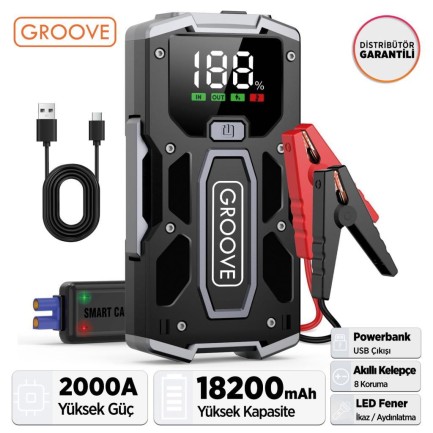 GROOVE - GROOVE M01 15800mAh 2000A Akü Takviye Cihazı Taşınabilir Jump Starter (Powerbank+Led Lamba+LCD Ekran) 