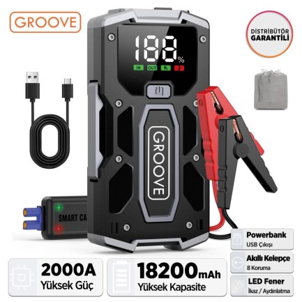 GROOVE - GROOVE M01 15800mAh 2000A Akü Takviye Cihazı Taşınabilir Jump Starter (Powerbank+Led Lamba+LCD Ekran) 