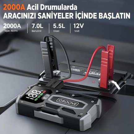 GROOVE M01 18200mAh 2000A Akü Takviye Cihazı Taşınabilir Jump Starter (Powerbank+Led Lamba+LCD Ekran) (ÖN SİPARİŞ TAHMİNİ TESLİMAT 25 KASIM) - Thumbnail
