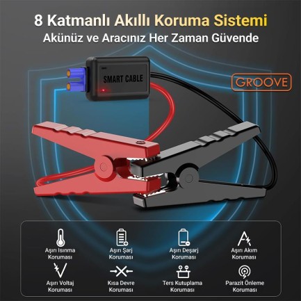 GROOVE M01 18200mAh 2000A Akü Takviye Cihazı Taşınabilir Jump Starter (Powerbank+Led Lamba+LCD Ekran) - Thumbnail