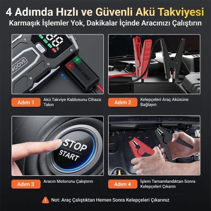 GROOVE M01 18200mAh 2000A Akü Takviye Cihazı Taşınabilir Jump Starter (Powerbank+Led Lamba+LCD Ekran) - Thumbnail