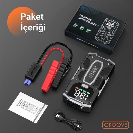 GROOVE M01 18200mAh 2000A Akü Takviye Cihazı Taşınabilir Jump Starter (Powerbank+Led Lamba+LCD Ekran) - Thumbnail