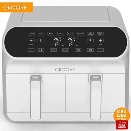 Groove Max Plus XXL 1800W (4Lt+4Lt) 8Lt Çift Hazneli Smart Airfryer Air Fryer Yağsız Sıcak Hava Fritözü Beyaz - Thumbnail