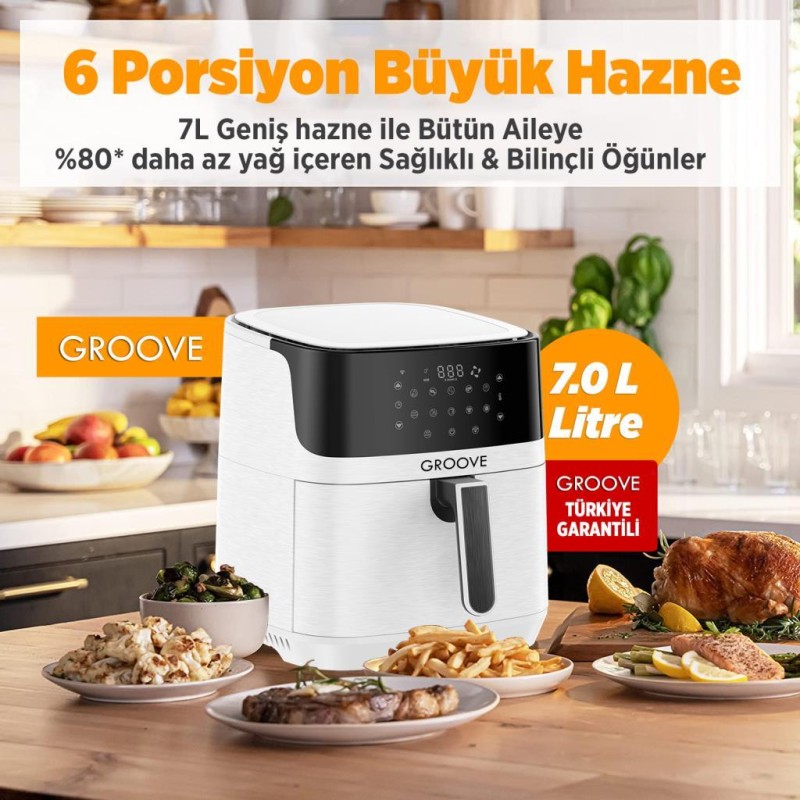 Groove Max XXL 7L 1800W WiFi Smart Airfryer Air Fryer Yağsız Sıcak Hava Fritözü Beyaz Groove Max XXL 7L 1800W WiFi Smart Airfryer Air Fryer Yağsız Sıcak Hava Fritözü Beyaz