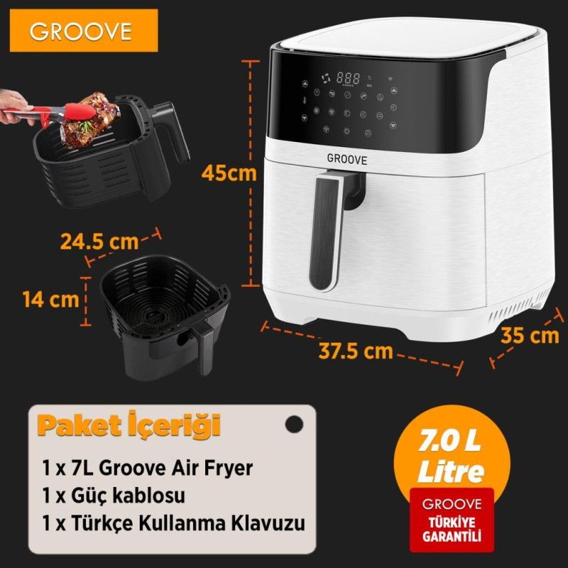 Groove Max XXL 7L 1800W WiFi Smart Airfryer Air Fryer Yağsız Sıcak Hava Fritözü Beyaz Groove Max XXL 7L 1800W WiFi Smart Airfryer Air Fryer Yağsız Sıcak Hava Fritözü Beyaz