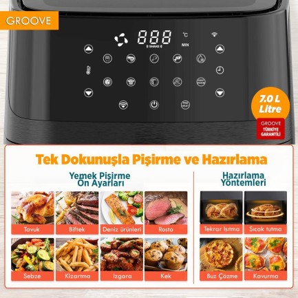 Groove Max XXL 7L 1800W WiFi Smart Airfryer Air Fryer Yağsız Sıcak Hava Fritözü Siyah - Thumbnail