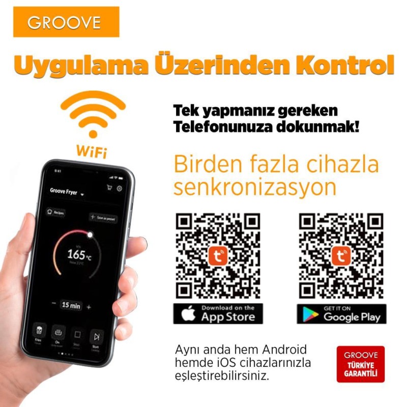 Groove Max XXL 7L 1800W WiFi Smart Airfryer Air Fryer Yağsız Sıcak Hava Fritözü Siyah