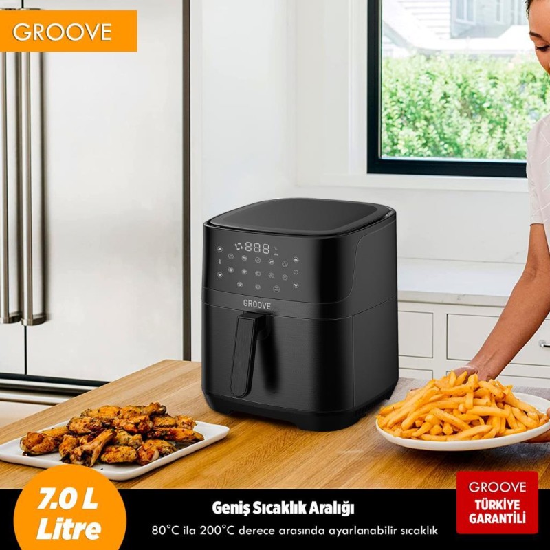 Groove Max XXL 7L 1800W WiFi Smart Airfryer Air Fryer Yağsız Sıcak Hava Fritözü Siyah