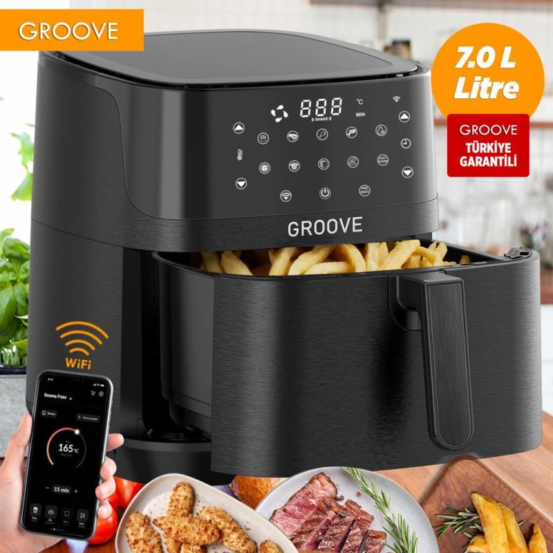 Groove Max XXL 7L 1800W WiFi Smart Airfryer Air Fryer Yağsız Sıcak Hava Fritözü Siyah