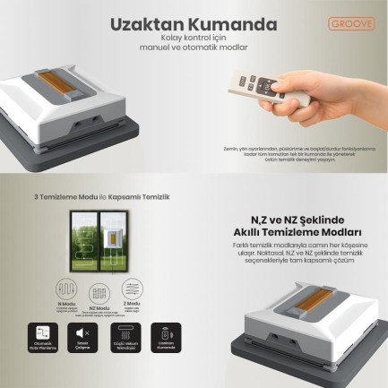 Groove Nexis Pro Akıllı Uygulama Kontrollü Cam Temizleme Silme Robotu +Yapay Zeka Desteği+Ultra Sessiz+Akıllı Sensör+4 Ultrasonik Sprey - Thumbnail