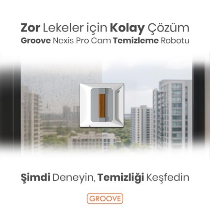 Groove Nexis Pro Akıllı Uygulama Kontrollü Cam Temizleme Silme Robotu +Yapay Zeka Desteği+Ultra Sessiz+Akıllı Sensör+4 Ultrasonik Sprey - Thumbnail