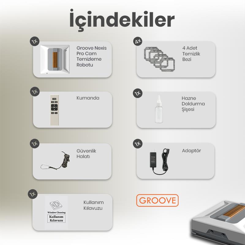 Groove Nexis Pro Akıllı Uygulama Kontrollü Cam Temizleme Silme Robotu +Yapay Zeka Desteği+Ultra Sessiz+Akıllı Sensör+4 Ultrasonik Sprey