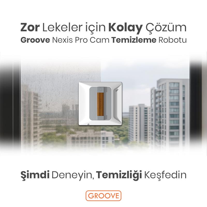 Groove Nexis Pro Akıllı Uygulama Kontrollü Cam Temizleme Silme Robotu +Yapay Zeka Desteği+Ultra Sessiz+Akıllı Sensör+4 Ultrasonik Sprey