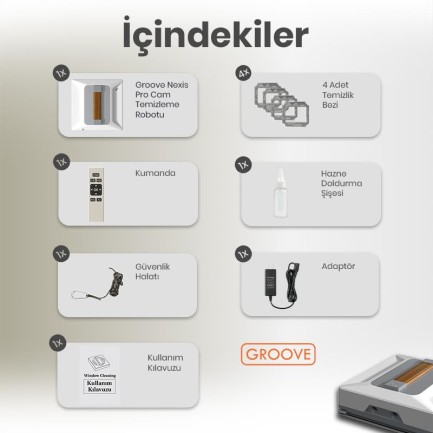 Groove Nexis Pro Akıllı Uygulama Kontrollü Cam Temizleme Silme Robotu +Yapay Zeka Desteği+Ultra Sessiz+Akıllı Sensör+4 Ultrasonik Sprey - Thumbnail