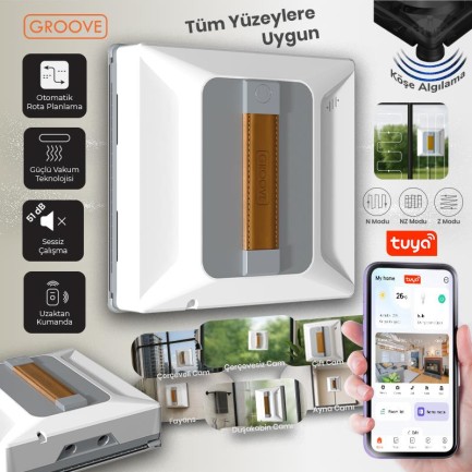 GROOVE - Groove Nexis Pro Akıllı Uygulama Kontrollü Cam Temizleme Silme Robotu +Yapay Zeka Desteği+Ultra Sessiz+Akıllı Sensör+4 Ultrasonik Sprey