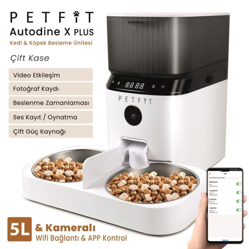 Groove Q-Clean Akıllı Kedi Tuvaleti Gri - Petfit Aqua Flow Akıllı Su Pınarı + Petfit AutoDine X Plus Akıllı Mama Kabı