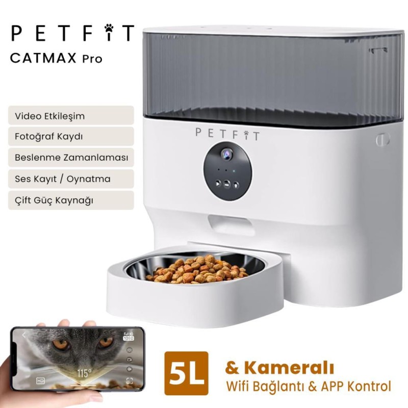 Groove Q-Clean Akıllı Otomatik Kedi Tuvaleti Gri - Petfit Aqua Flow Akıllı Bataryalı Su Pınarı Çeşmesi + Petfit CatMax Pro Akıllı Otomatik Mama Kabı Bundle