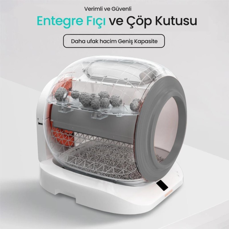 Groove Q-Clean Wi-Fi Akıllı Otomatik Kedi Tuvaleti Kum Kabı Gri (Ultra Sessiz+Akıllı Sprey Koku Giderici+APP Kontrol+Akıllı Sensör)