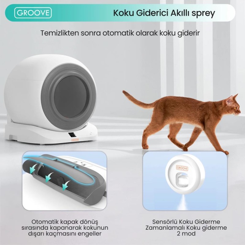 Groove Q-Clean Wi-Fi Akıllı Otomatik Kedi Tuvaleti Kum Kabı Gri (Ultra Sessiz+Akıllı Sprey Koku Giderici+APP Kontrol+Akıllı Sensör)