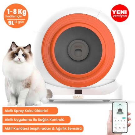 GROOVE - Groove Q-Clean Wi-Fi Otomatik Akıllı Kedi Tuvaleti Turuncu (Ultra Sessiz+Akıllı Sprey Koku Giderici+APP Kontrol+Akıllı Sensör)