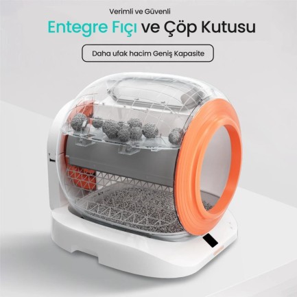 Groove Q-Clean Wi-Fi Akıllı Otomatik Kedi Tuvaleti Kum Kabı Turuncu (Ultra Sessiz+Akıllı Sprey Koku Giderici+APP Kontrol+Akıllı Sensör) - Thumbnail