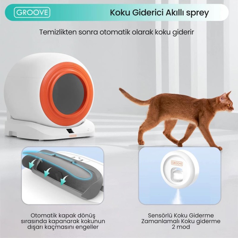 Groove Q-Clean Wi-Fi Akıllı Otomatik Kedi Tuvaleti Kum Kabı Turuncu (Ultra Sessiz+Akıllı Sprey Koku Giderici+APP Kontrol+Akıllı Sensör)