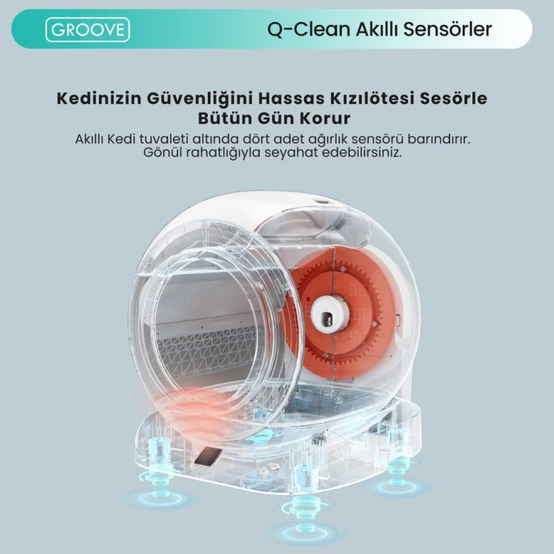 Groove Q-Clean Wi-Fi Akıllı Otomatik Kedi Tuvaleti Kum Kabı Turuncu (Ultra Sessiz+Akıllı Sprey Koku Giderici+APP Kontrol+Akıllı Sensör)