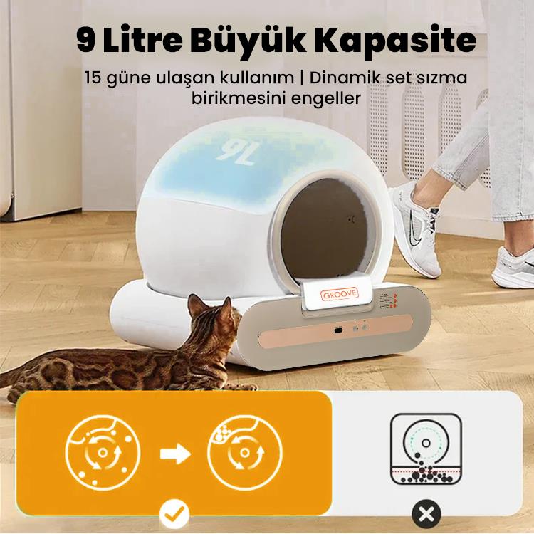 Groove Ti+ 65L Wi-Fi Otomatik Akıllı Kedi Tuvaleti Kahverengi (Ultra Sessiz+APP Kontrol+Akıllı Sensör+UV Filtre)