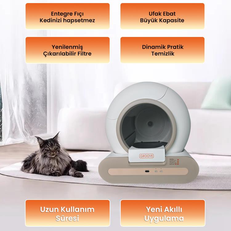 Groove Ti+ 65L Wi-Fi Akıllı Otomatik Kedi Tuvaleti Kum Kabı Kahverengi (Ultra Sessiz+APP Kontrol+Akıllı Sensör+UV Filtre)