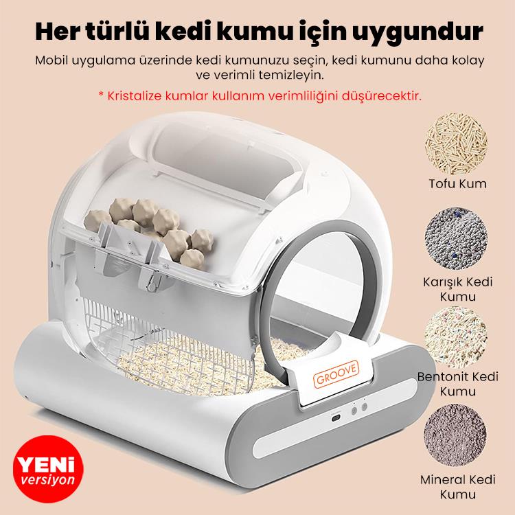 Groove Ti+ 65L Wi-Fi Akıllı Otomatik Kedi Tuvaleti Kum Kabı Kahverengi (Ultra Sessiz+APP Kontrol+Akıllı Sensör+UV Filtre)