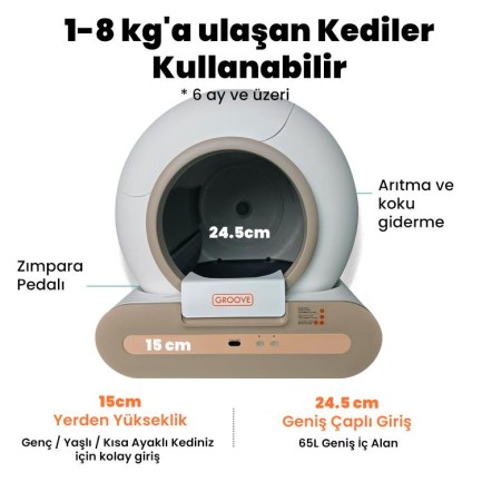Groove Ti+ 65L Wi-Fi Akıllı Otomatik Kedi Tuvaleti Kum Kabı Kahverengi (Ultra Sessiz+APP Kontrol+Akıllı Sensör+UV Filtre) - Thumbnail
