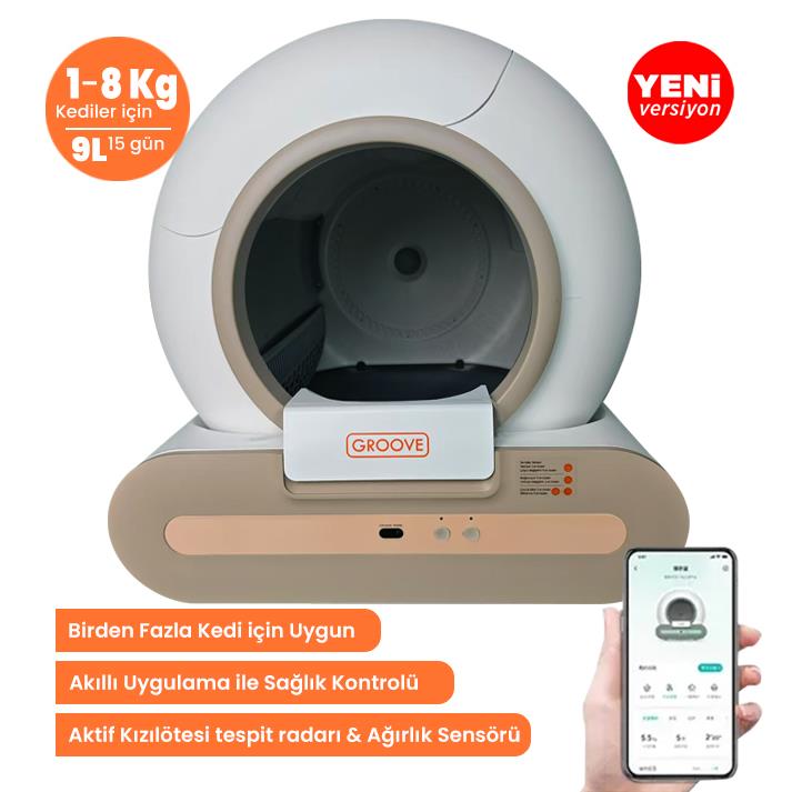 Groove Ti+ Akıllı Otomatik Kedi Tuvaleti Kahverengi - Petfit Aqua Flow Akıllı Bataryalı Su Pınarı Çeşmesi + Petfit AutoDine X Plus Akıllı Otomatik Mama Kabı Bundle