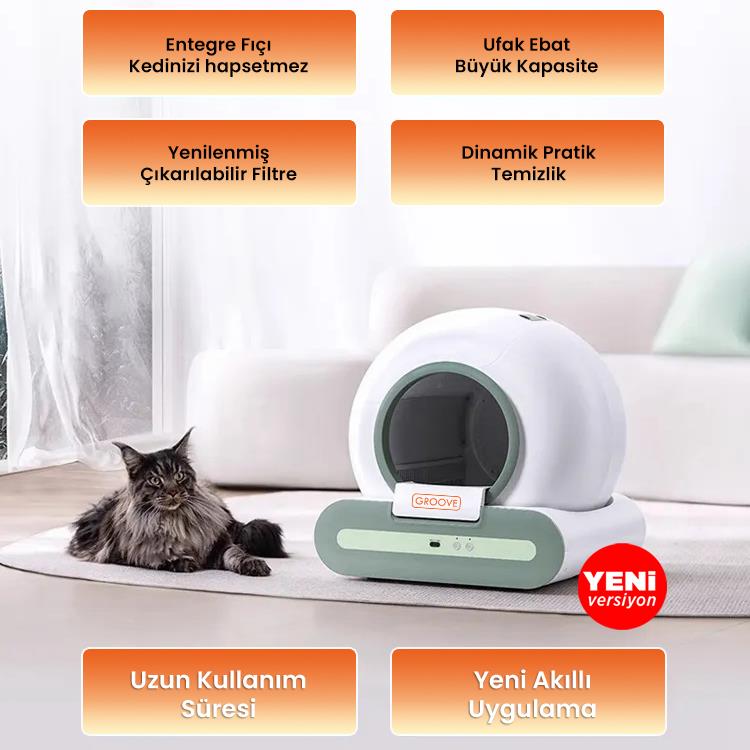 Groove Ti+ 65L Wi-Fi Akıllı Otomatik Kedi Tuvaleti Kum Kabı Yeşil (Ultra Sessiz+APP Kontrol+Akıllı Sensör+UV Filtre)