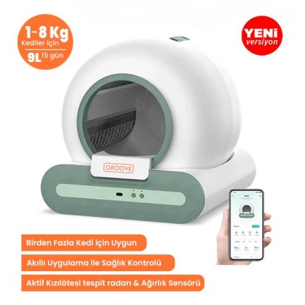 GROOVE - Groove Ti+ 65L Wi-Fi Akıllı Otomatik Kedi Tuvaleti Kum Kabı Yeşil (Ultra Sessiz+APP Kontrol+Akıllı Sensör+UV Filtre)