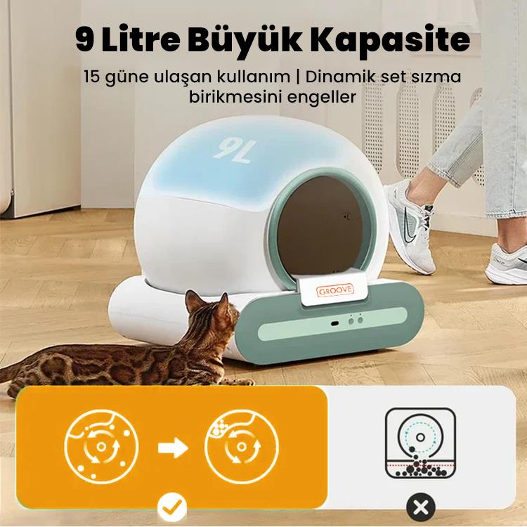 Groove Ti+ 65L Wi-Fi Akıllı Otomatik Kedi Tuvaleti Kum Kabı Yeşil (Ultra Sessiz+APP Kontrol+Akıllı Sensör+UV Filtre)