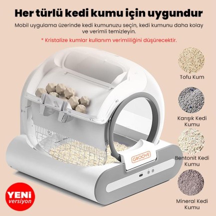 Groove Ti+ 65L Wi-Fi Akıllı Otomatik Kedi Tuvaleti Kum Kabı Yeşil (Ultra Sessiz+APP Kontrol+Akıllı Sensör+UV Filtre) - Thumbnail