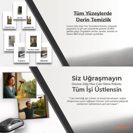 Groove Zelix Max Akıllı Cam Temizleme Silme Robotu +Yapay Zeka Desteği+Ultra Sessiz+Akıllı Sensör - Thumbnail