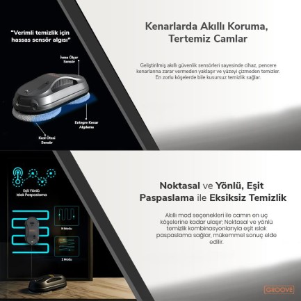 Groove Zelix Max Akıllı Cam Temizleme Silme Robotu +Yapay Zeka Desteği+Ultra Sessiz+Akıllı Sensör - Thumbnail