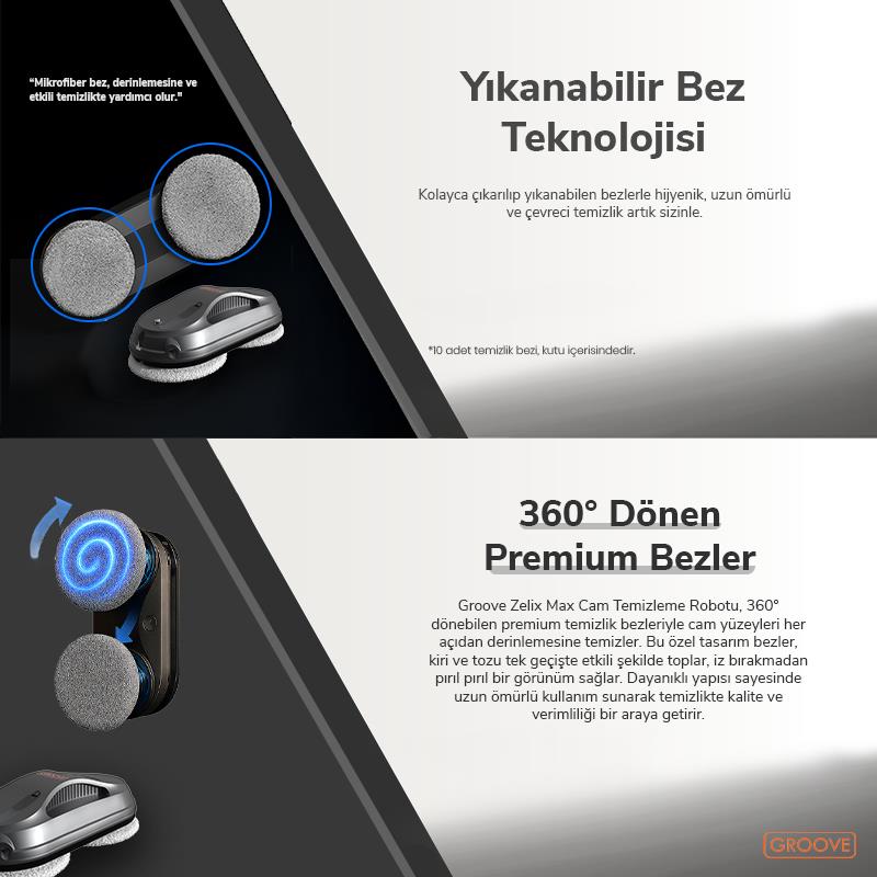 Groove Zelix Max Akıllı Cam Temizleme Silme Robotu +Yapay Zeka Desteği+Ultra Sessiz+Akıllı Sensör