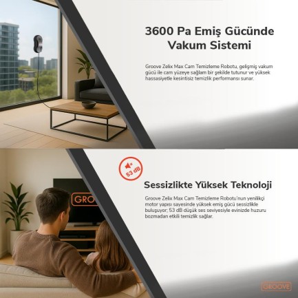 Groove Zelix Max Akıllı Cam Temizleme Silme Robotu +Yapay Zeka Desteği+Ultra Sessiz+Akıllı Sensör - Thumbnail