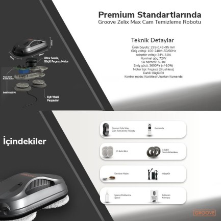 Groove Zelix Max Akıllı Cam Temizleme Silme Robotu +Yapay Zeka Desteği+Ultra Sessiz+Akıllı Sensör - Thumbnail