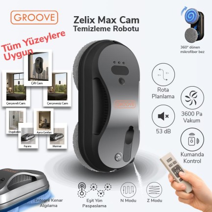 GROOVE - Groove Zelix Max Akıllı Cam Temizleme Silme Robotu +Yapay Zeka Desteği+Ultra Sessiz+Akıllı Sensör
