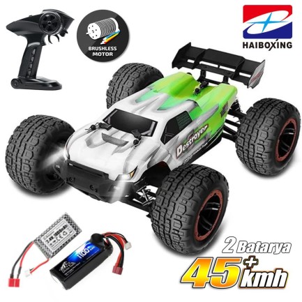 HAIBOXING - HAIBOXING RC 1/16 Destroyer 45KM+ Sürat Uzaktan Kumandalı Model RC Model Araba RTR Elektrikli 4WD Brushless Fırçasız Truggy Truck (Yeşil) + 1100 mAh 7.4V 2S 30C Lipo Batarya (ÖN SİPARİŞ TAHMİNİ TESLİMAT 5 AĞUSTOS)