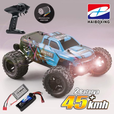 HAIBOXING - HAIBOXING RC 1/16 Ravage 45+ KM/H Sürat Uzaktan Kumandalı RC Model Araba RTR Elektrikli 4WD Brushless Fırçasız Offroad Truck (Mavi) + 1100 mAh 7.4V 2S 30C Lipo Batarya (ÖN SİPARİŞ TAHMİNİ TESLİMAT 5 AĞUSTOS)