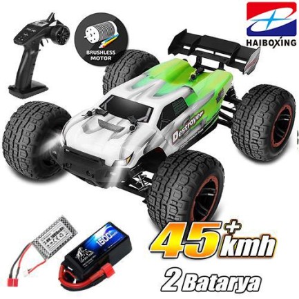 HAIBOXING RC 1/16 Destroyer 45KM+ Sürat Uzaktan Kumandalı Model RC Model Araba RTR Elektrikli 4WD Brushless Fırçasız Truggy Truck (Yeşil) + 1500 mAh 7.4V 2S 30C Lipo Batarya - Thumbnail