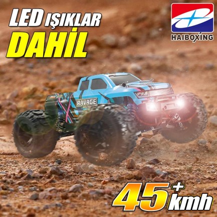 HAIBOXING RC 1/16 Ravage 45+ KM/H Sürat Uzaktan Kumandalı RC Model Araba RTR Elektrikli 4WD Brushless Fırçasız Offroad Truck (Mavi) - Thumbnail