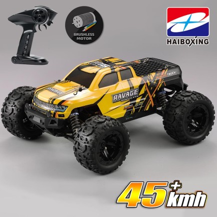 HAIBOXING RC 1/16 Ravage 45+ KM/H Sürat Uzaktan Kumandalı RC Model Araba RTR Elektrikli 4WD Brushless Fırçasız Offroad Truck (Sarı) - Thumbnail